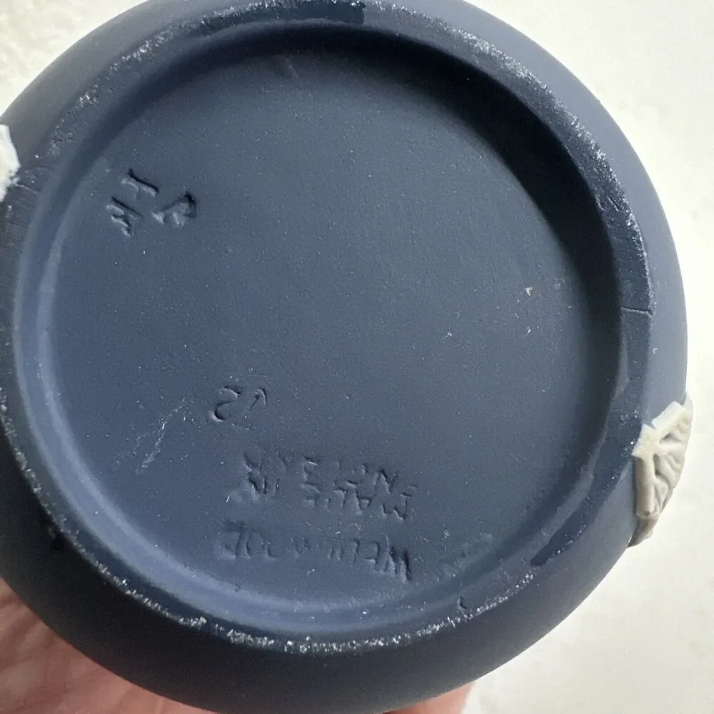 Antique Wedgwood Jasperware Bud Vase in Portland Blue and Cream (5") England - Picture 10 of 13